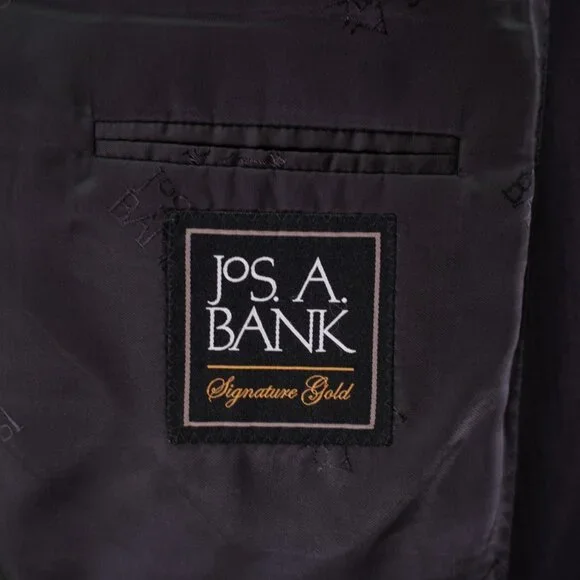 Jos A Bank Signature Gold Tailored‎ Fit Black Wool Herringbone 44R Suit Jacket 2